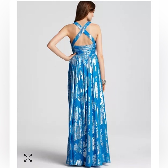 Aidan Mattox Foil Halter Neck Gown - Picture 2 of 10